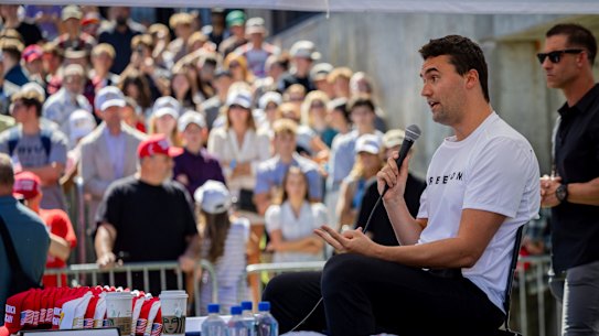 Charlie Kirk speaks before he is shot while visiting Utah Valley University.