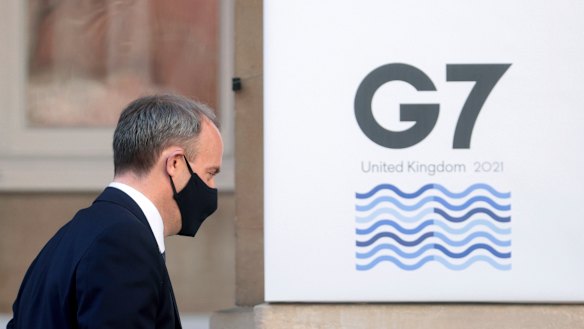 British Foreign Secretary Dominic Raab arrives for a G7 foreign ministers’ meeting, at Lancaster House in London on Wednesday.