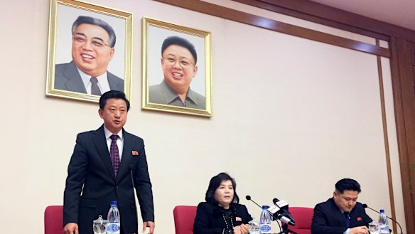 North Korean Vice-Foreign Minister Choe Son-hui, centre, speaks at a gathering for diplomats in Pyongyang on Friday.
