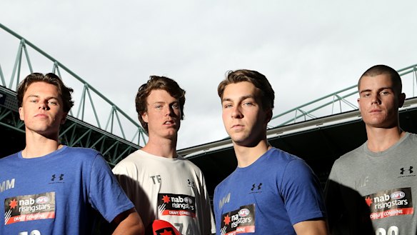 Draft prospects (from left): Oscar Brownless, Nick Blakey,  Rhylee West and Bailey Scott.