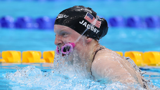 Lydia Jacoby lost her goggles during the breastroke leg of the mixed relay final.