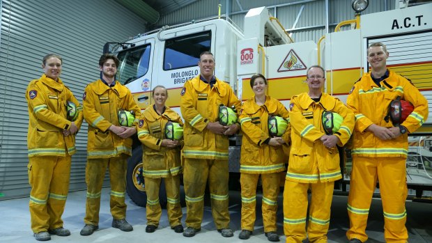 Members of the ACT Rural Fire Service’s Molonglo brigade will be competing in this month's Tough Mudder in Sydney. From left: Cassy Voght, Ollie Taylor-Helme, Bernadette O'Kelly, Brett Vey, Katherine Jenkins, Tony Greep and Lyall Marshall. Absent team members: Brooke Turner, Maurice Giesen, Deborah Moger Smith.