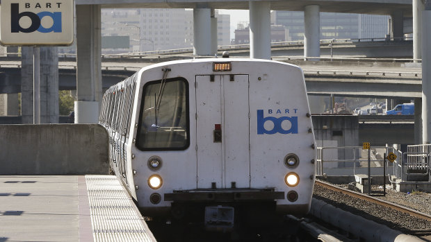 A Bay Area Rapid Transit train in Oakland, California. 