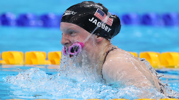 Lydia Jacoby lost her goggles during the breastroke leg of the mixed relay final.