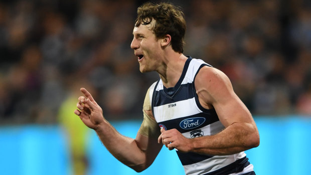 Rare sight: Jed Bews kicks a goal for the Cats.
