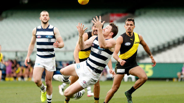Patrick Dangerfield marks during a best-on-ground display against Richmond.