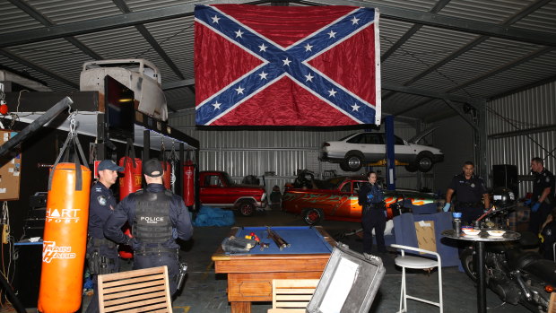 Police raided 'Old Mates Garage', which they allege was doubling as a Rebels motorcycle gang clubhouse.