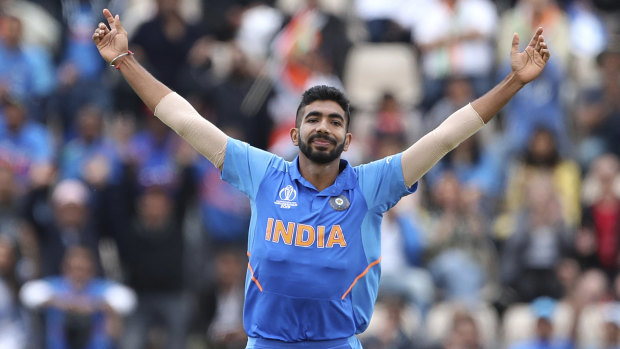 Danger man: Jasprit Bumrah celebrates after taking the wicket of South Africa's Hashim Amla in their World Cup clash.