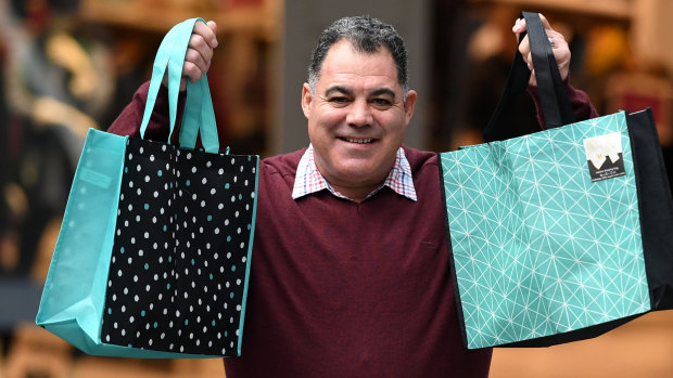 Rugby league legend Mal Meninga was the National Retail Association's plastic bag ban ambassador ahead of  Queensland going single-use shopping bag free on July 1.