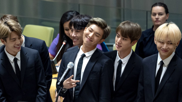 Members of the Korean K-Pop group BTS at the United Nations last month.
