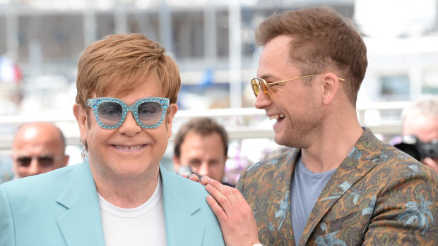 Elton John at Cannes with Taron Egerton, who plays him in the film, Rocketman.