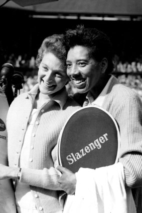 Britain’s Angela Buxton (left) and America’s Althea Gibson defeated Australia’s Fay Muller and Daphne Seeney in the women’s doubles final at Wimbledon  July 8, 1956.