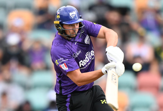 A Twenty20 phenomenon. Tim David batting for the Hobart Hurricanes.