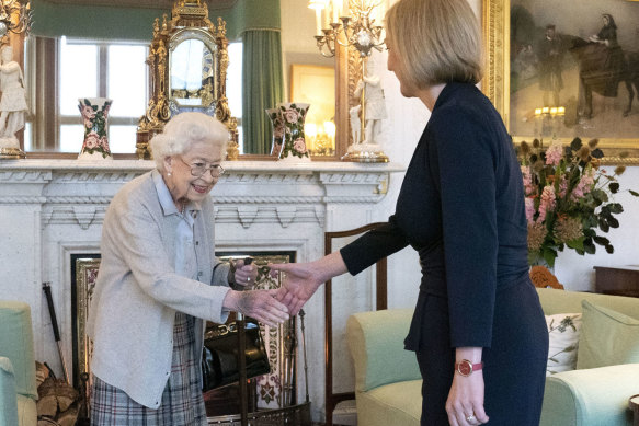 Queen Elizabeth II, left, welcomes new PM Liz Truss at Balmoral, two days before her death.