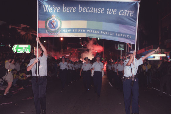 NSW Police march in the 2001 Mardi Gras parade.