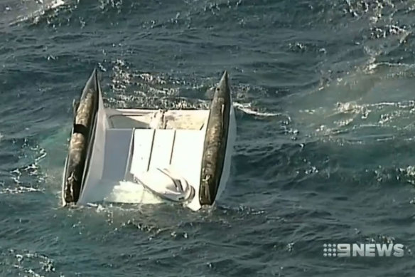 Two survivors were winched to safety after the catamaran was found off the Newcastle coast.