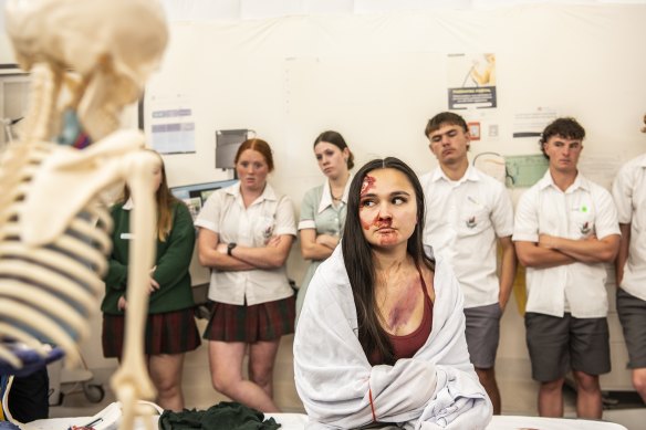 Heathcote High School students learning about dangers of risk-taking behaviours from St George Hospital staff.