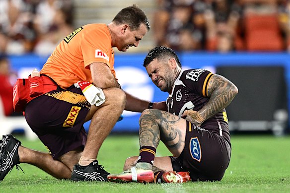 Adam Reynolds goes down injured against Parramatta.