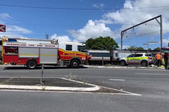 The scene of the collision at the Stanley Street East level crossing  near Coorparoo station.