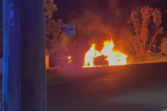 The burning Jeep Grand Cherokee in Northmead on Wednesday night.