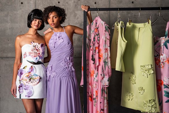 Models in the latest Leo Lin collection heading to Bloomingdale’s in New York.