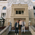 Paul Piticco, Denis Sheahan and Andrew Baturo outside Naldham House.