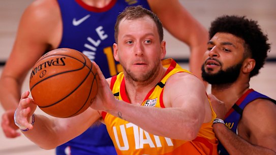 Joe Ingles in action for Utah in the NBA play-offs.