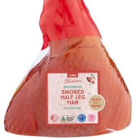 Coles beechwood single-smoked half leg ham.