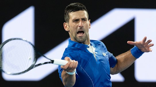 Novak Djokovic. Day 6 Australian Open in Melbourne, Novak Djokovic vs Tomas Martin Etcheverry, on Friday 19 January 2024. Photo: Alex Ellinghausen