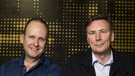 Tyro Payments pair Robbie Cooke (left) and David Thodey will be in front of potential investors in coming weeks. 