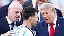 Gianni Infantino, Lionel Messi and Donald Trump after the World Cup final.