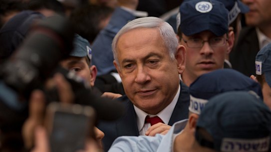 Israeli Prime Minister and head of the Likud party Benjamin Netanyahu at a market in Tel Aviv.