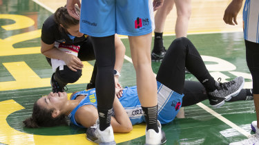Down, but not out: Kia Nurse sent an injury scare through the Capitals camp after landing awkwardly on her knee.