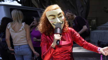 Britney Spears supporter Gabriela Ruiz of Los Angeles demonstrates outside of the court hearing.