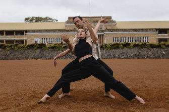 Sydney Dance Company’s Davies De Giovanni and Mia Thompson in action at the Barracks at North Head. 