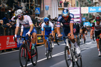 Australian Michael Matthews, centre, was fourth at the first Monument of the season. 