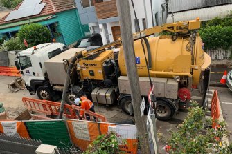 WestConnex workers busy on Callan Street in Rozelle. 