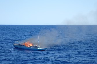 A fishing boat destroyed last month off the coast of Western Australia.