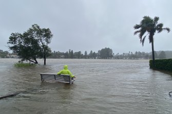 Flooding at Narrabeen Lagoon on Sunday.  