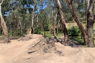 Mountain bike jumps are pictured at Plenty Gorge in Bundoora.