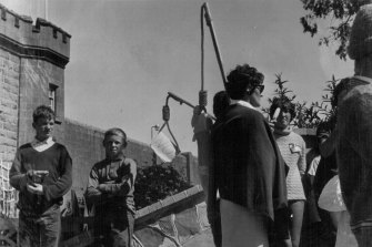 Gallows at a protest in Melbourne, 1967 style. In the days before coffee culture there was always icy poles.
