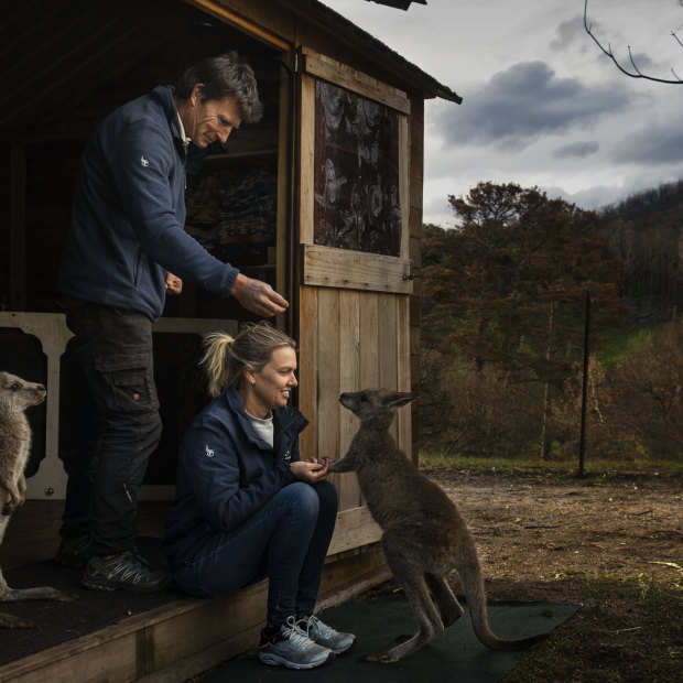 Gary Henderson and Sara Tilling with a few of their rescue animals.