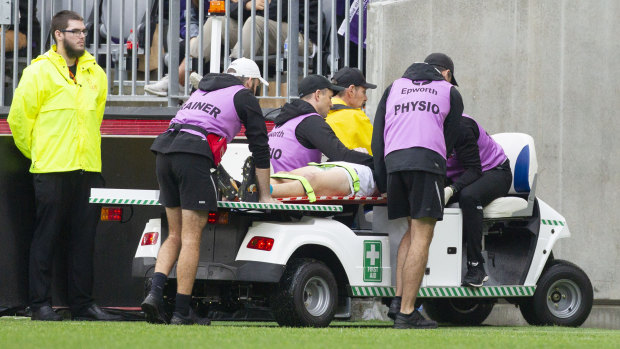 Robbie Gray is taken from the ground unconscious after a tackle.