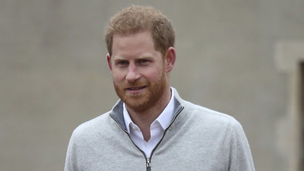 Britain's Prince Harry speaks to the media at Windsor Castle.
