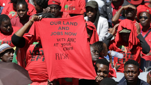 Supporters of the Economic Freedom Fighters (EFF) party attend a rally in Soweto on Sunday.