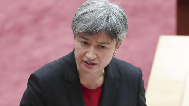 Labor's Senate Leader Senator Penny Wong speaks in reply to Minister for Finance Mathias Cormann's statement on Liberal MP Gladys Liu.