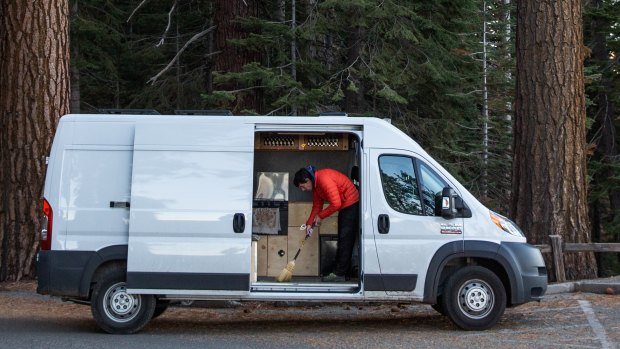 Simple life: Honnold lives out of a van.