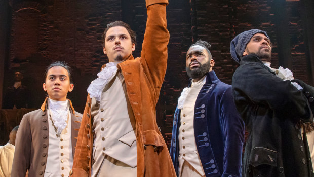 Waiting again for their shot: Hamilton stars Marty Alix as John Laurens, Jason Arrow as Alexander Hamilton, Victory Ndukwe as the Marquis de Lafayette and  Shaka Cook as Hercules Mulligan.