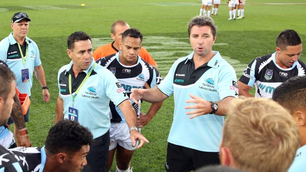 Full support: Shane Flanagan (left) and Steve Price coaching the Sharks back in 2015.