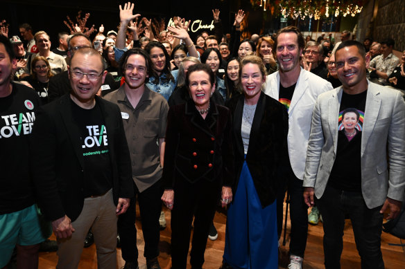 City of Sydney Lord Mayor Clover Moore with her party candidates and state independent MP Alex Greenwich.